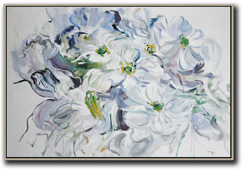 Horizontal Abstract Flower Painting Living Room Wall Art #ABH0A40 - Click Image to Close